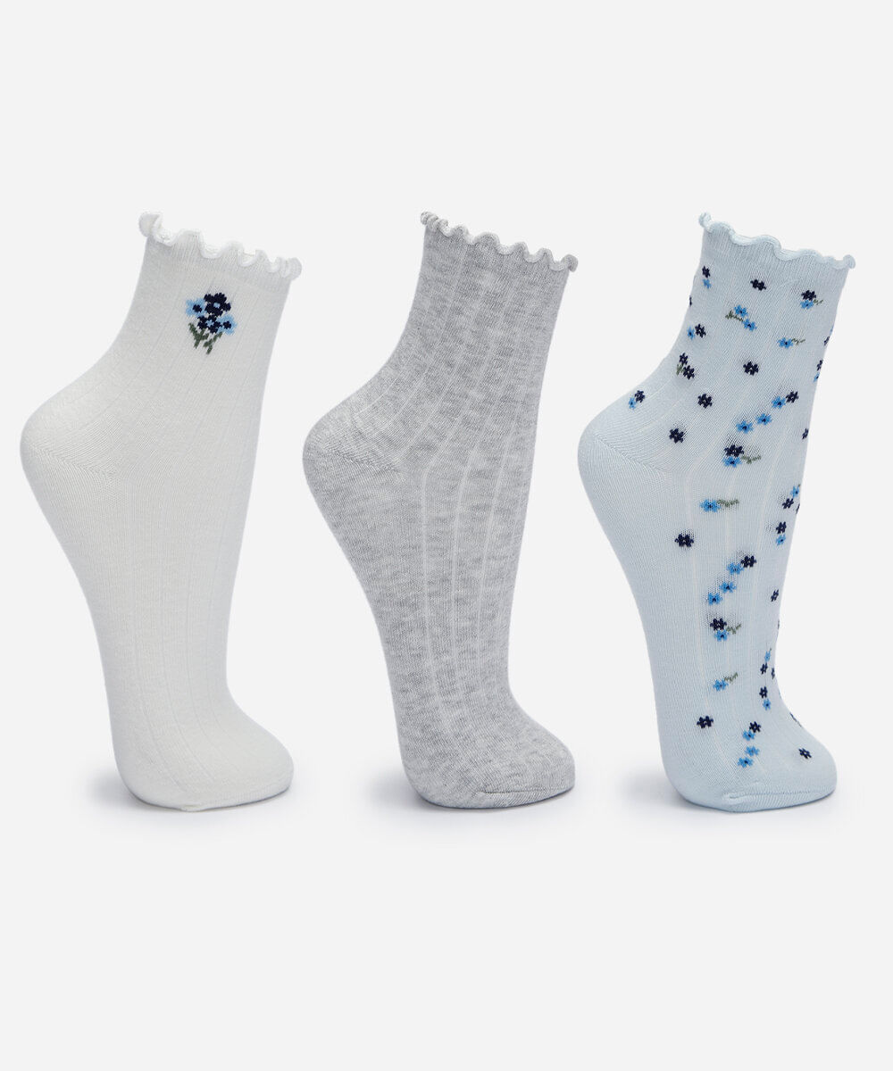 kit 3 pares de meias femininas estampada colorido
