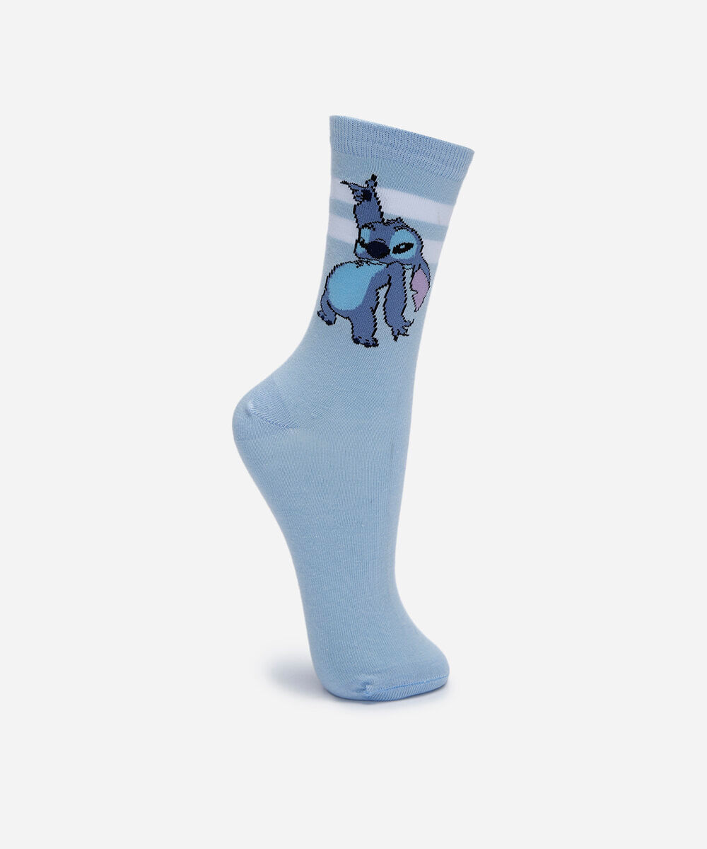 meia feminina cano alto stitch azul