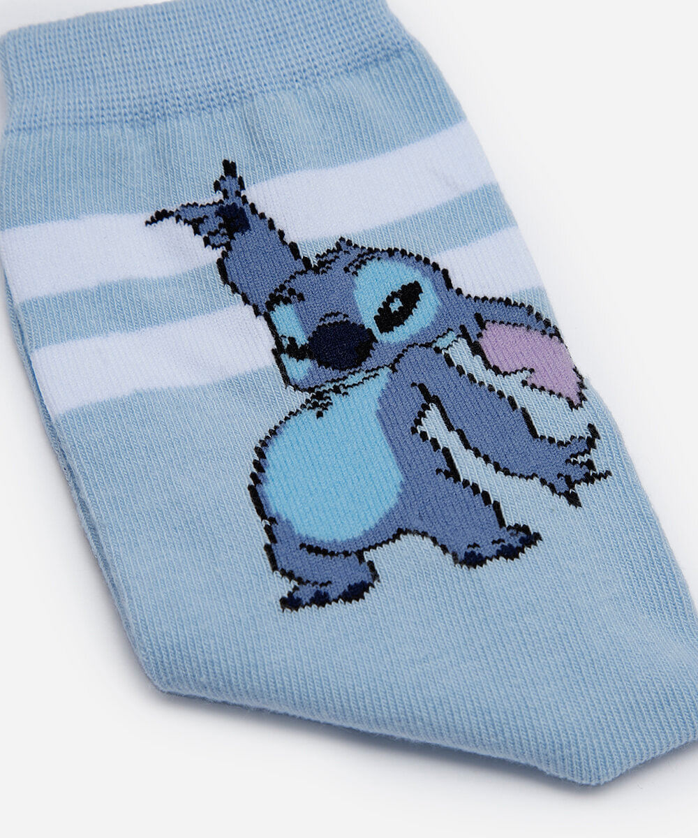 meia feminina cano alto stitch azul