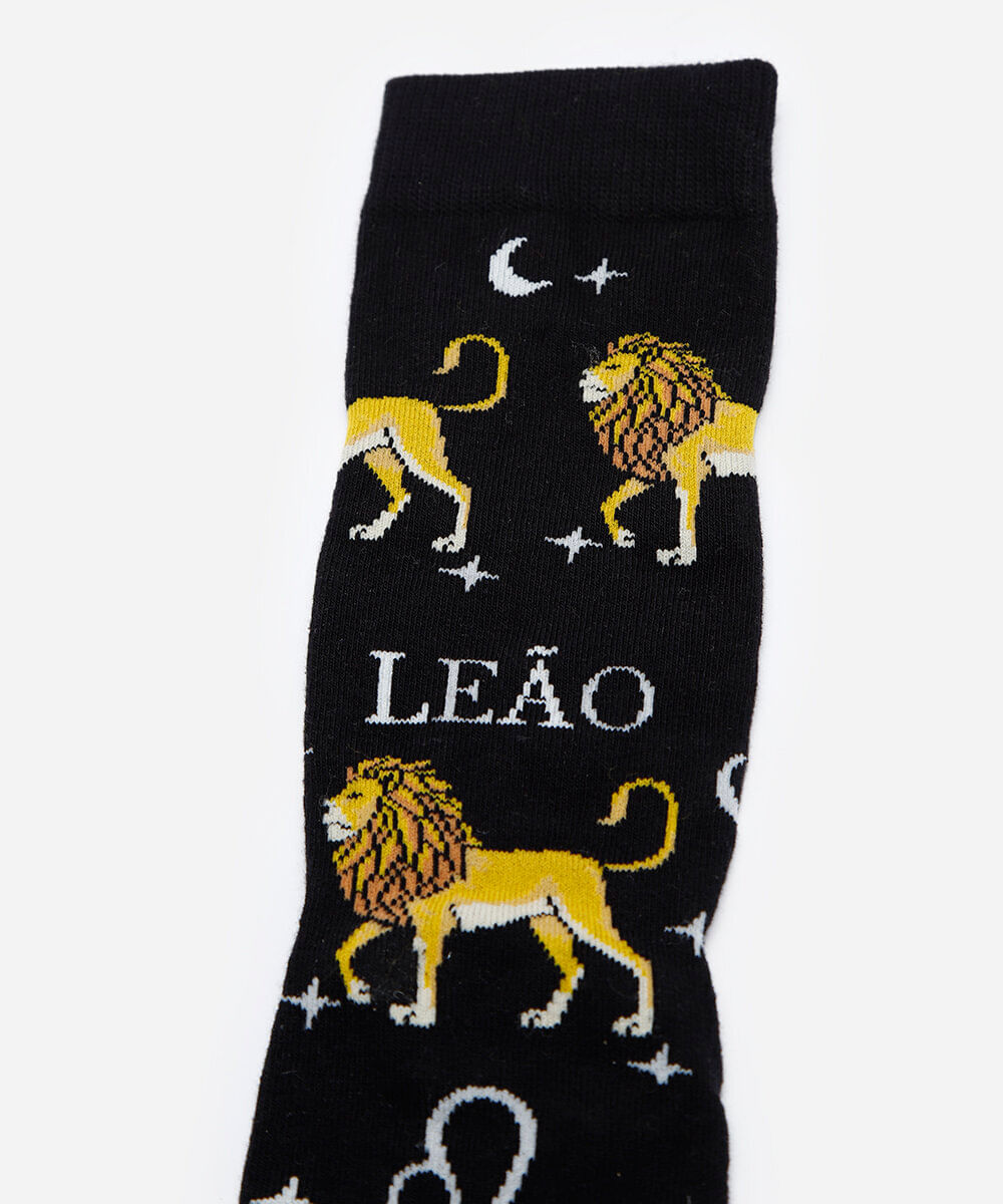 meia masculina cano alto leão preta