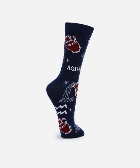 meia masculina cano alto aquário azul