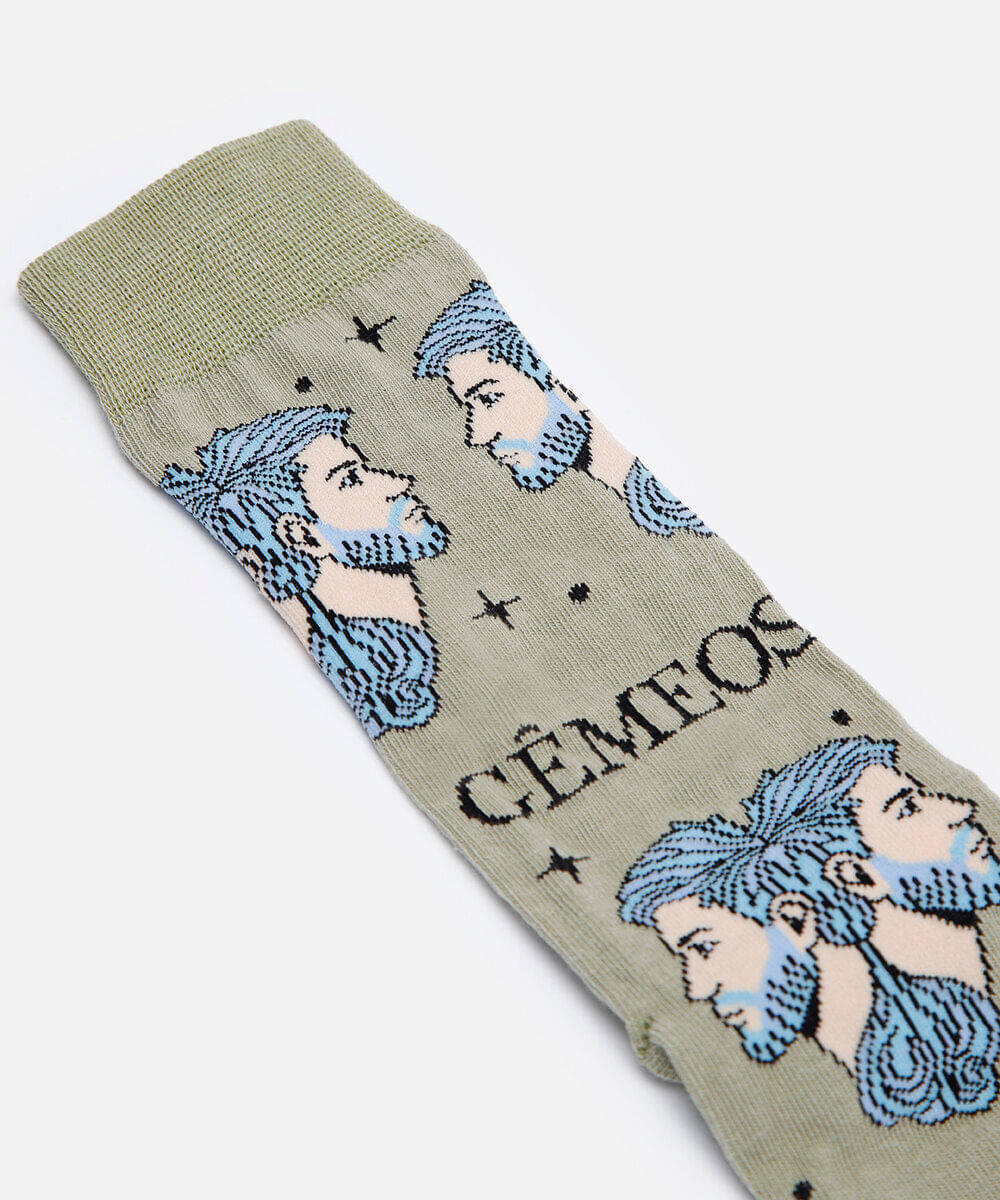 meia masculina cano alto gêmeos verde
