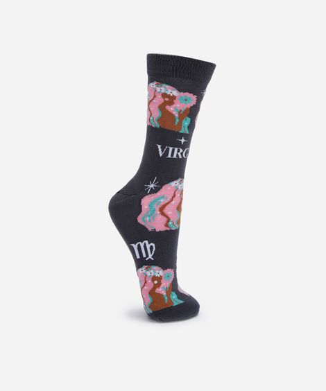 meia masculina cano alto signo virgem cinza