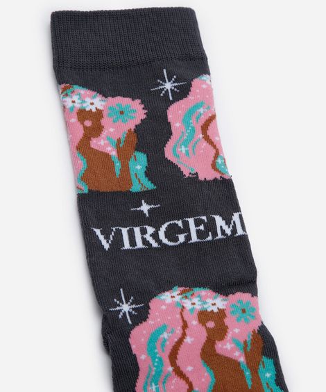 meia masculina cano alto signo virgem cinza