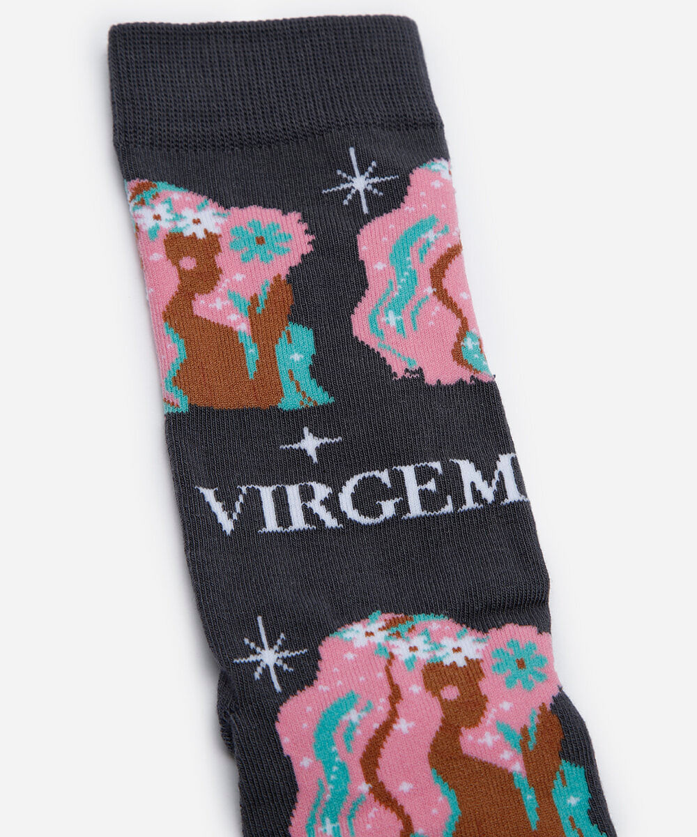 meia masculina cano alto signo virgem cinza