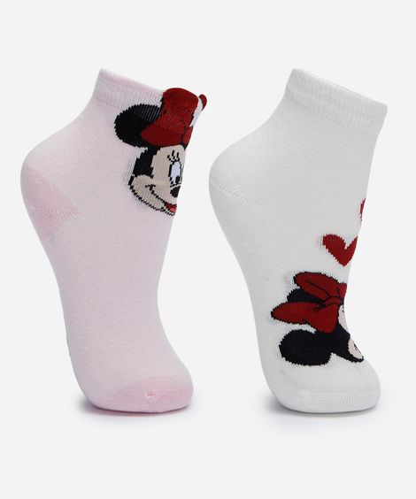 kit 2 pares de meias infantis minnie colorido