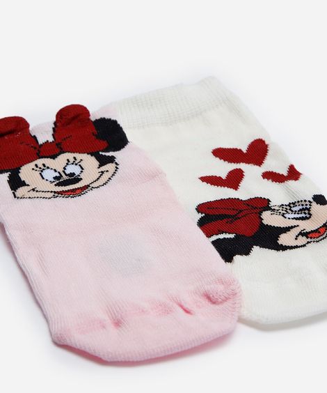 kit 2 pares de meias infantis minnie colorido