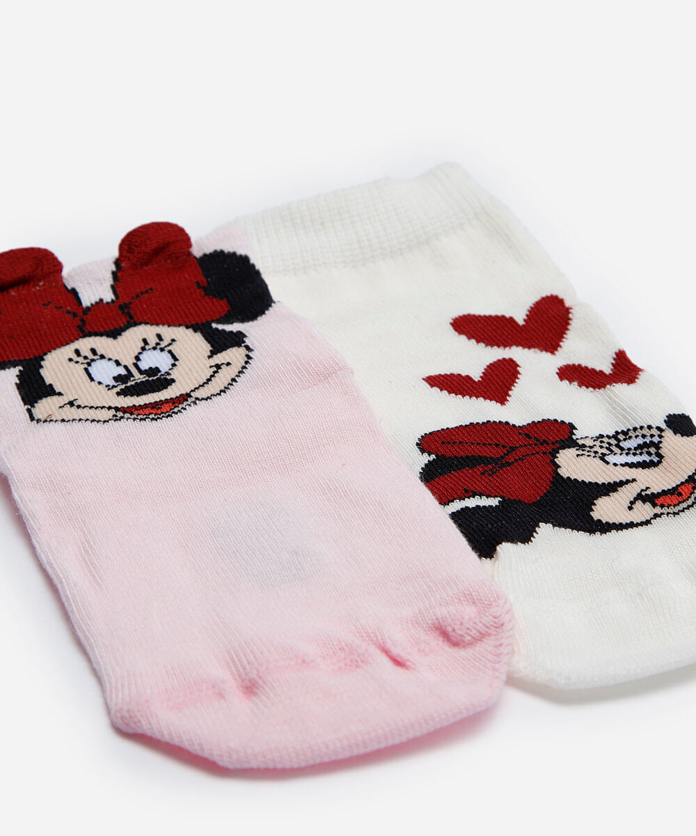 kit 2 pares de meias infantis minnie colorido
