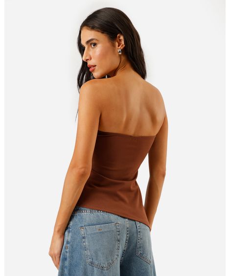 blusa sem alça feminina assimétrica marrom