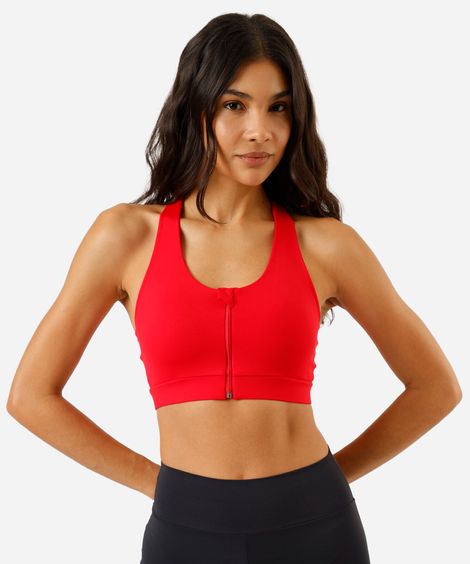 top nadador feminino esportivo com zíper vermelho