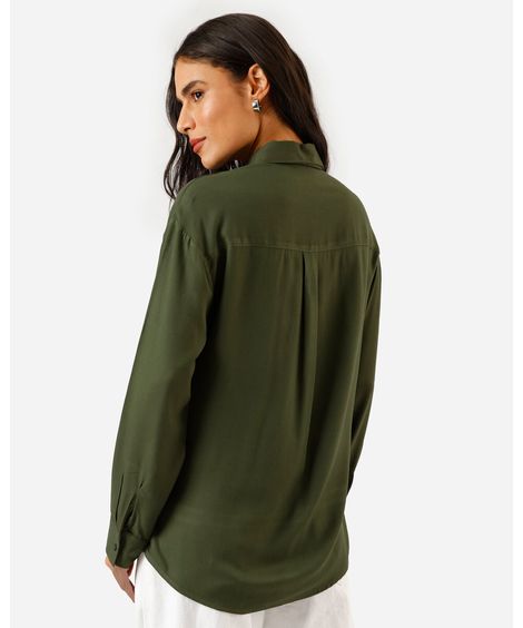 camisa oversized feminina de viscose manga longa verde