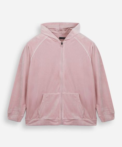 blusão boxy infantil de plush com capuz rosa