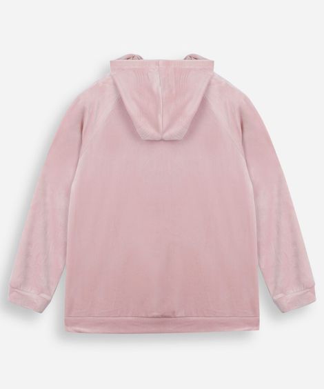 blusão boxy infantil de plush com capuz rosa