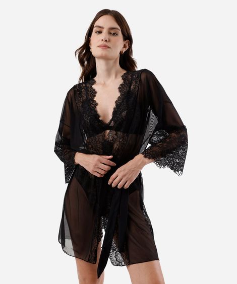 robe curto feminino de tule com renda floral preto