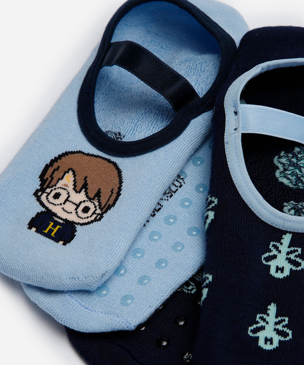 kit de 2 meias sapatilha harry potter colorido