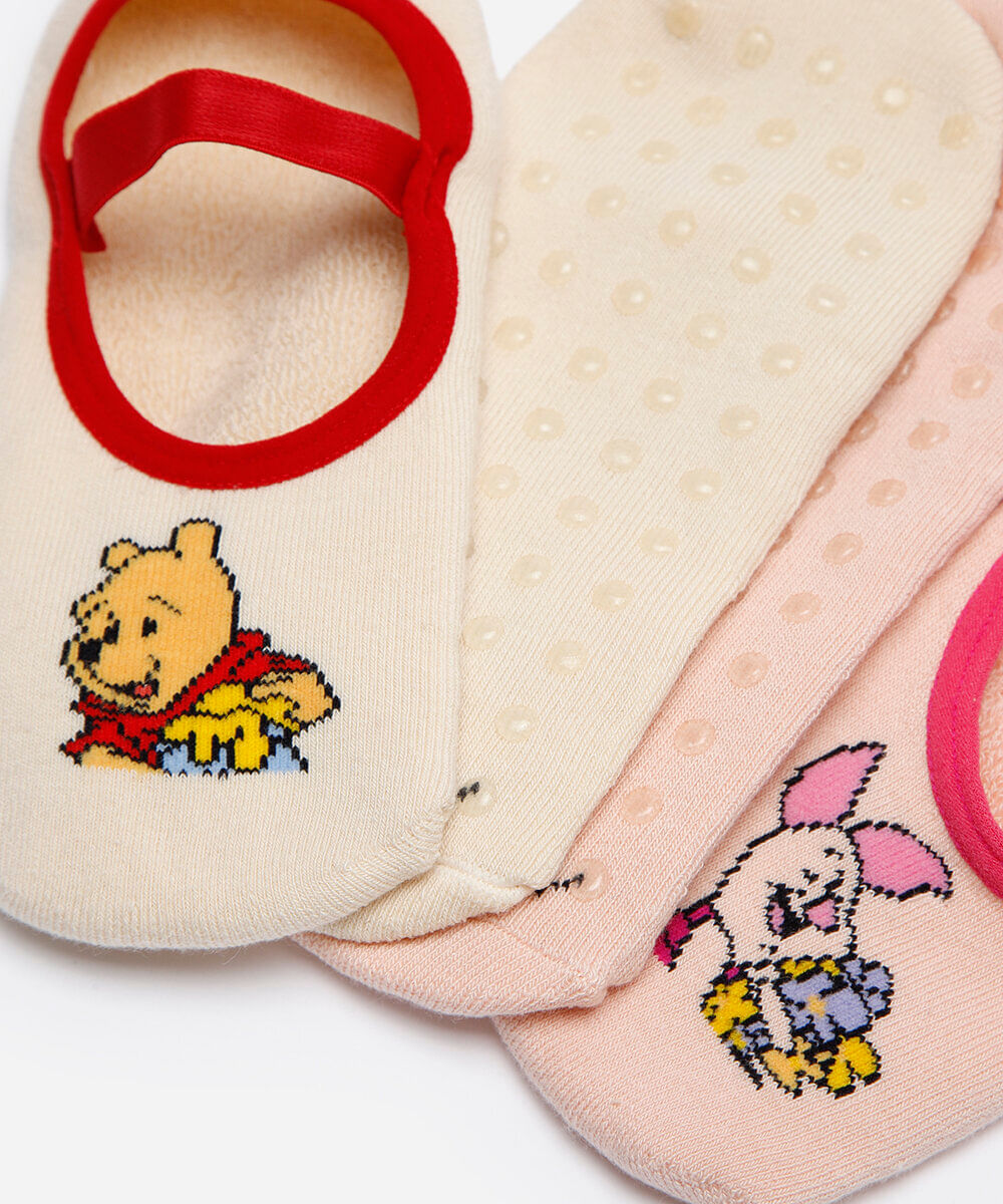 kit de 2 meias sapatilha ursinho pooh colorido