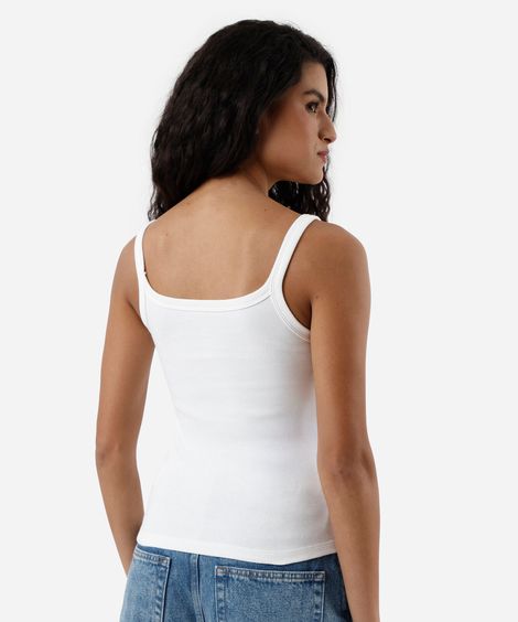 regata feminina de algodão com bordado canelada off white