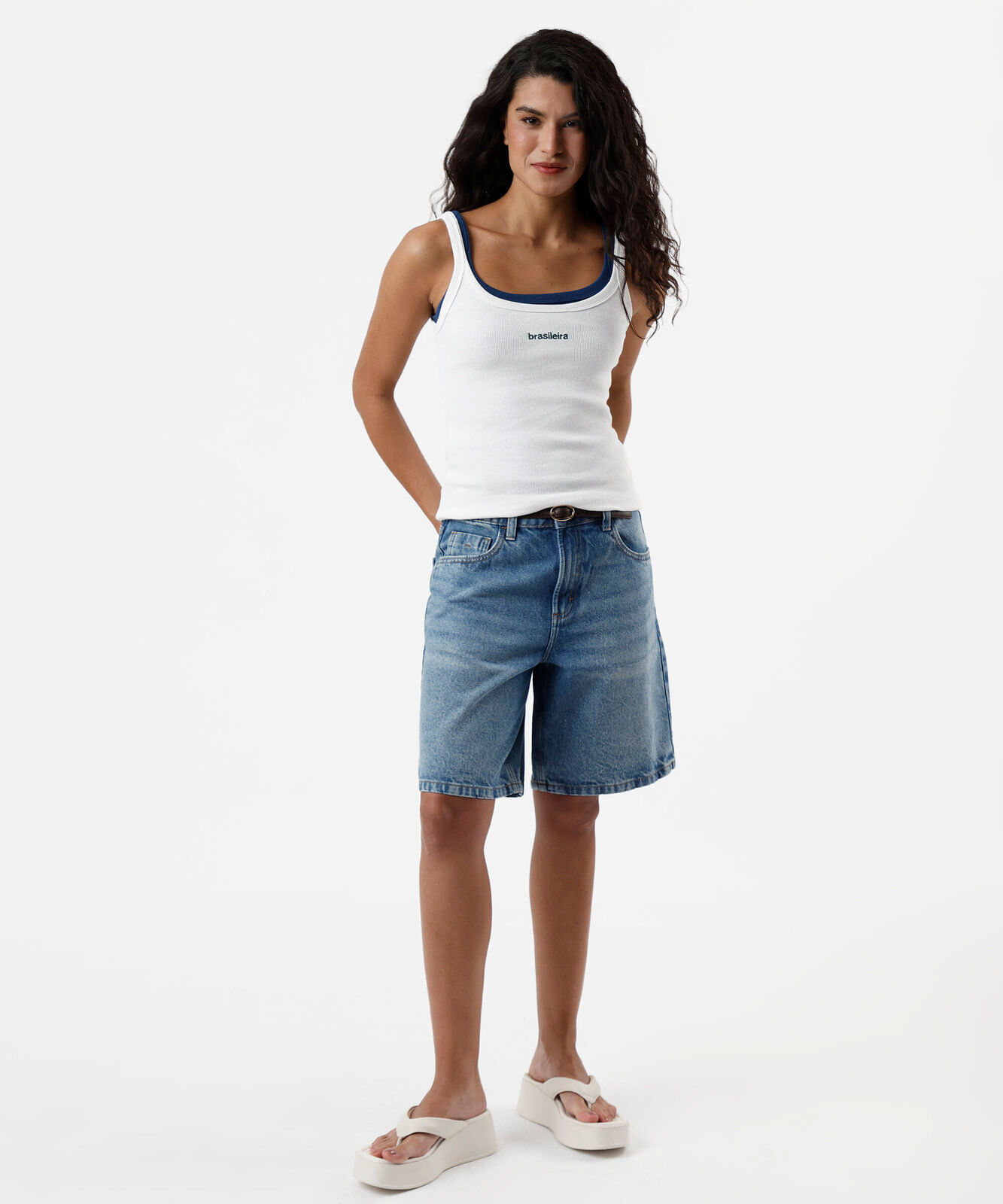 regata feminina de algodão com bordado canelada off white