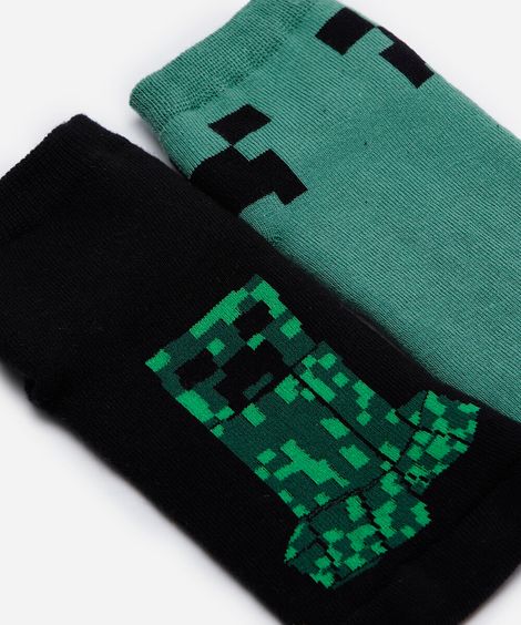kit de 2 meias infantis minecraft colorido