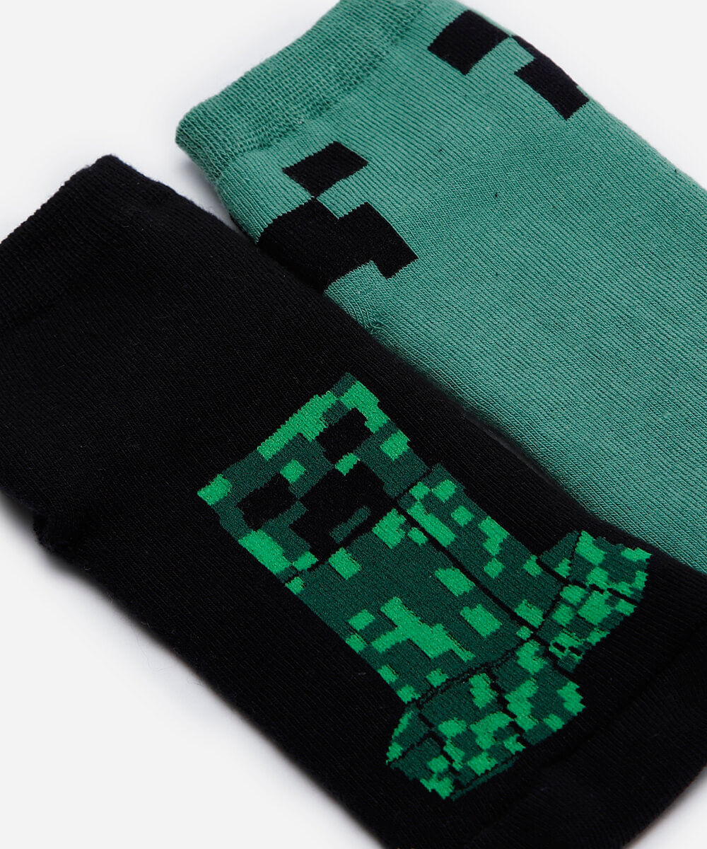 kit de 2 meias infantis minecraft colorido