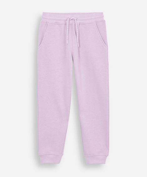calça jogger de moletom infantil com bolsos lilás