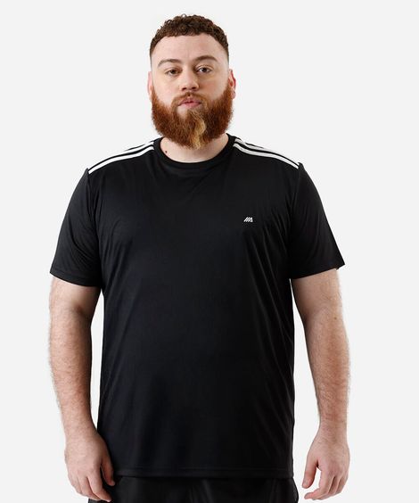 camiseta masculina esportiva com listras plus size preta