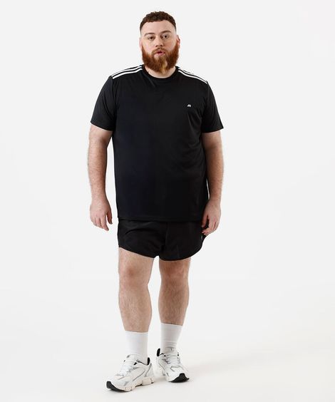 camiseta masculina esportiva com listras plus size preta