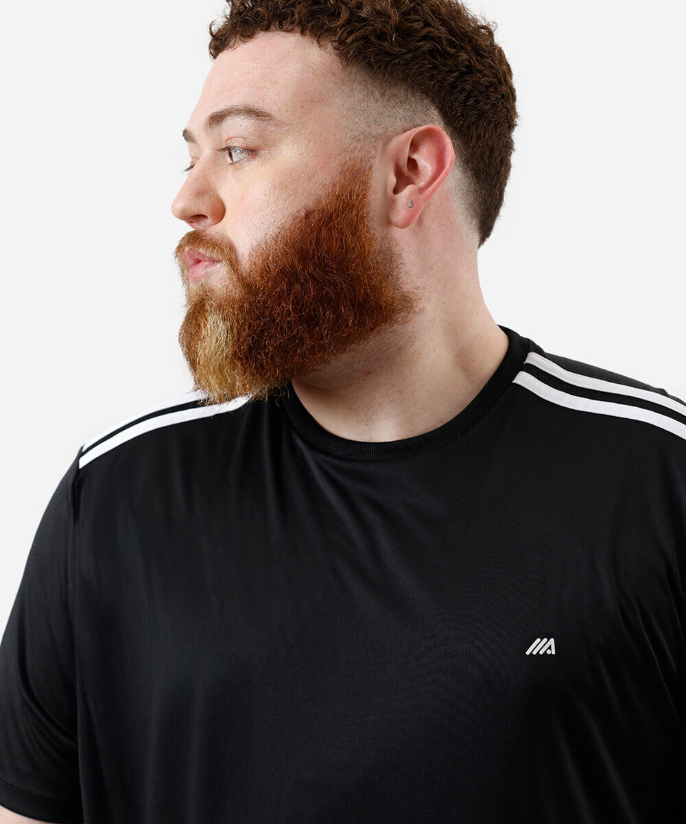 camiseta masculina esportiva com listras plus size preta