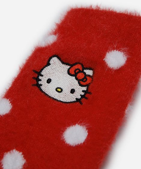 meia feminina poá hello kitty vermelho