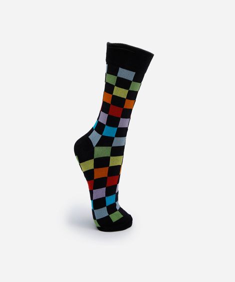 meia masculina cano alto quadriculada colorida