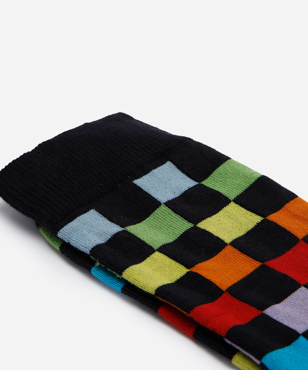 meia masculina cano alto quadriculada colorida