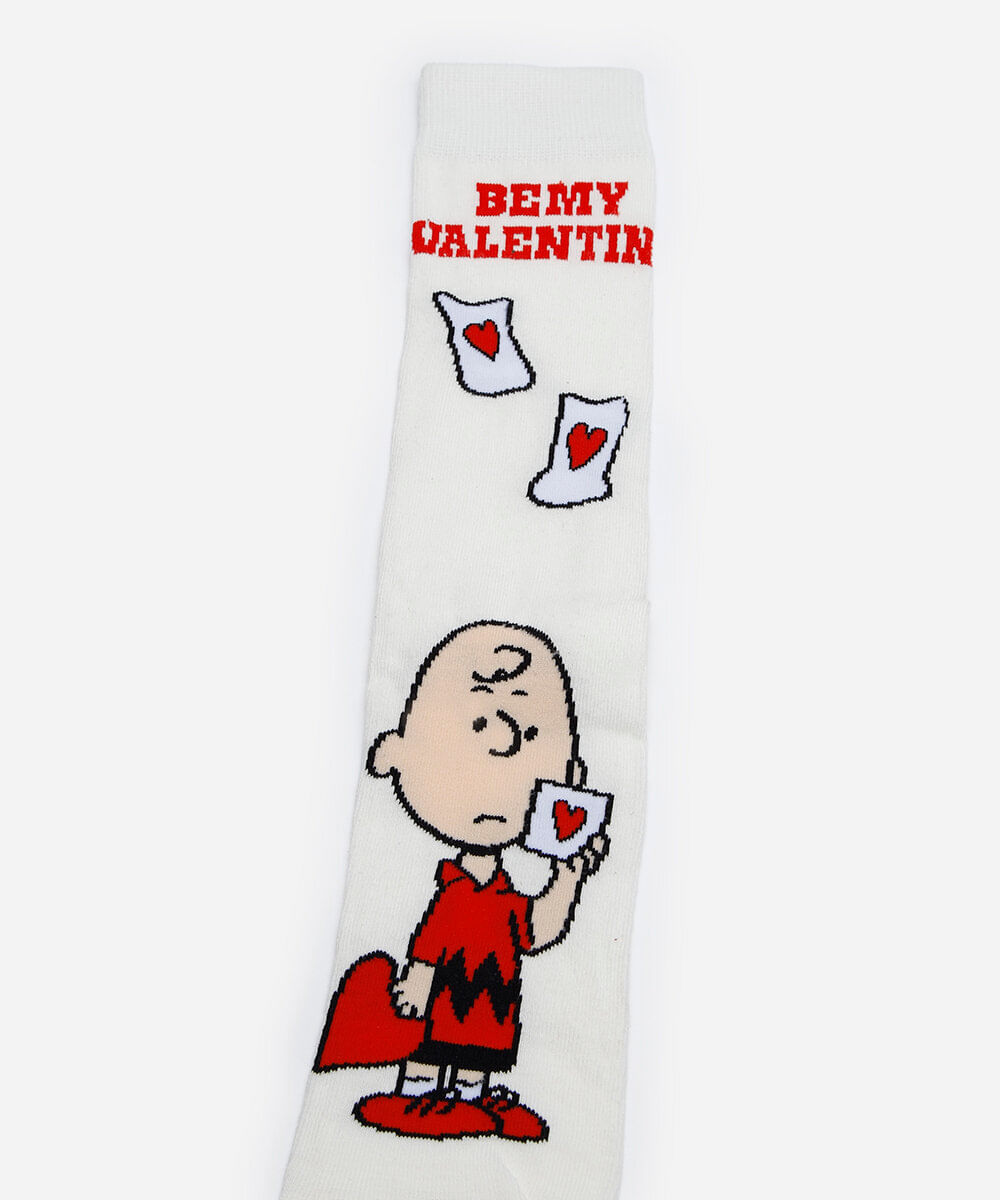meia masculina cano alto snoopy off white