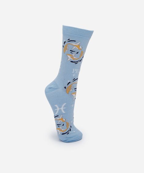 meia masculina cano alto signo peixes azul