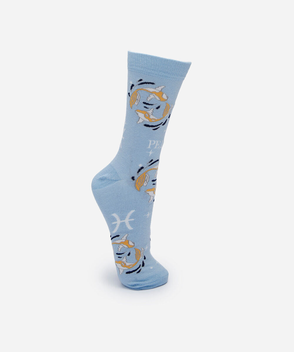 meia masculina cano alto signo peixes azul