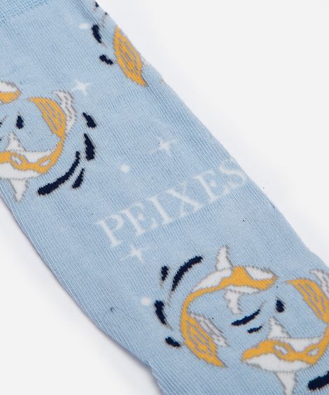 meia masculina cano alto signo peixes azul