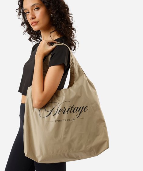bolsa tote esportiva estampada bege