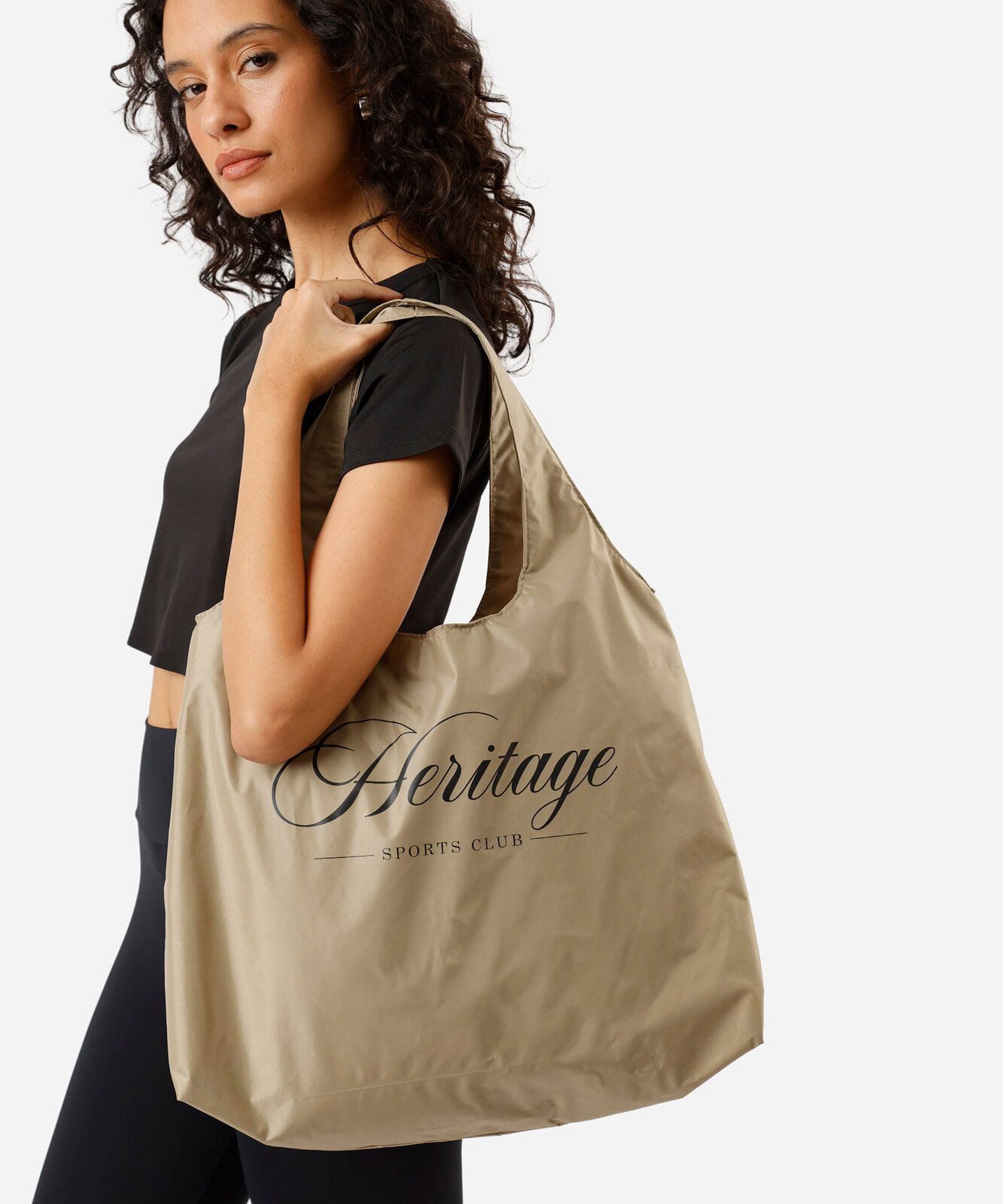 bolsa tote esportiva estampada bege