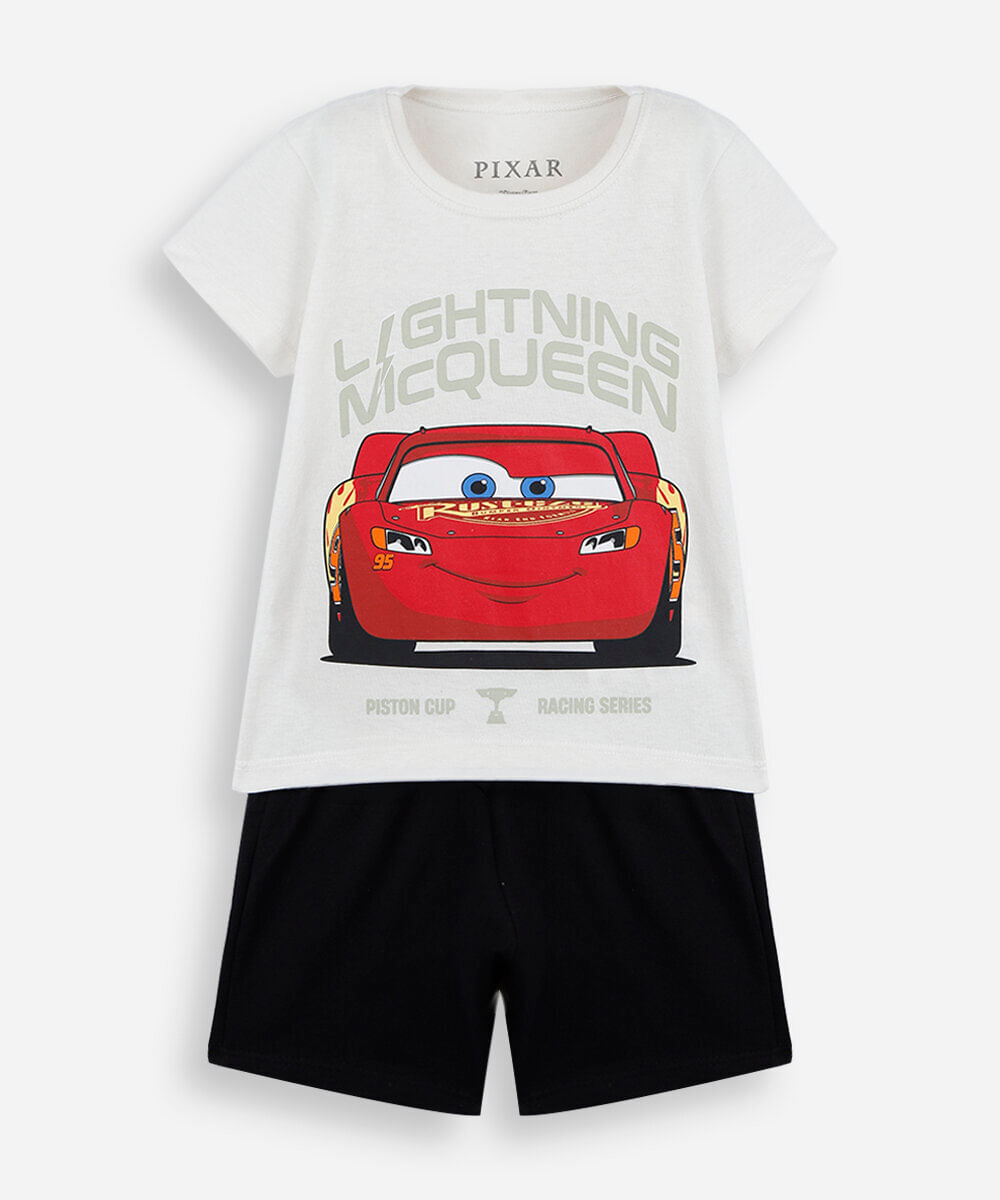 conjunto infantil curto carros off white
