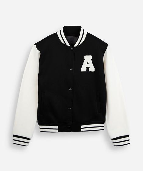 jaqueta bomber oversized juvenil com bordado preta