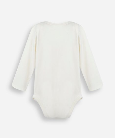 body infantil de algodão peruano estampado manga longa off white