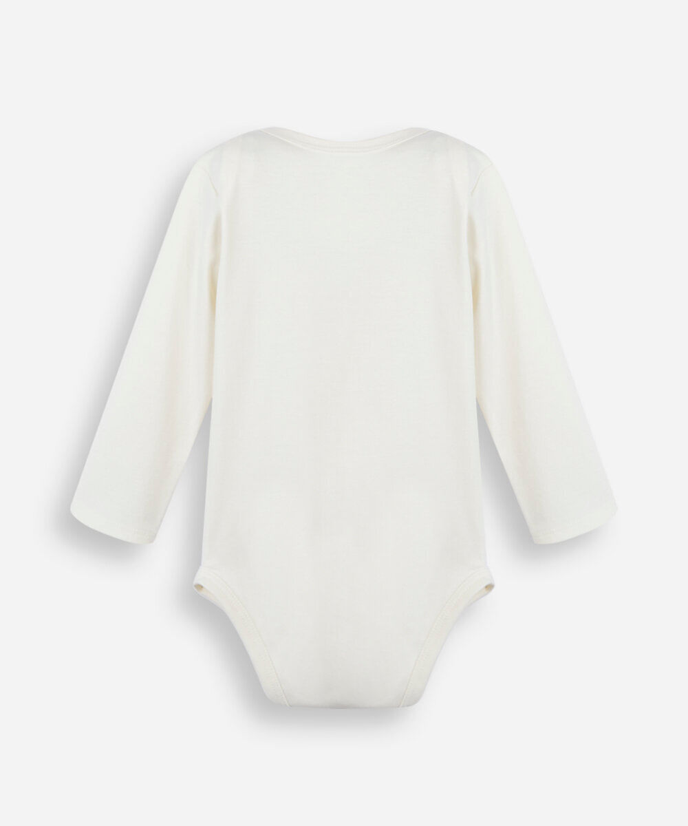 body infantil de algodão peruano estampado manga longa off white