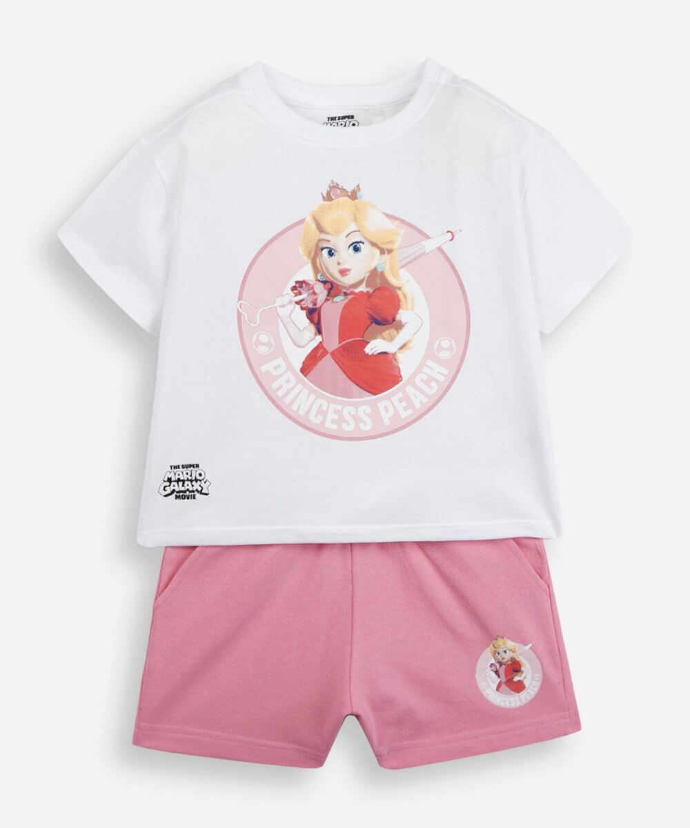 conjunto curto infantil de algodão mario bros off white