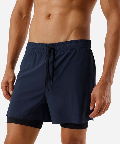 short masculino esportivo com compressão azul