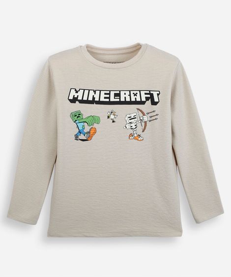 camiseta infantil com algodão manga longa minecraft bege
