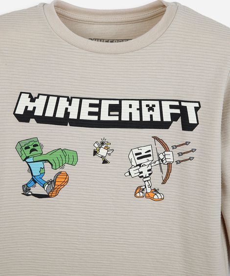camiseta infantil com algodão manga longa minecraft bege