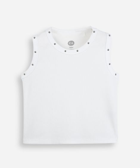 regata juvenil com algodão e tachas canelada off white