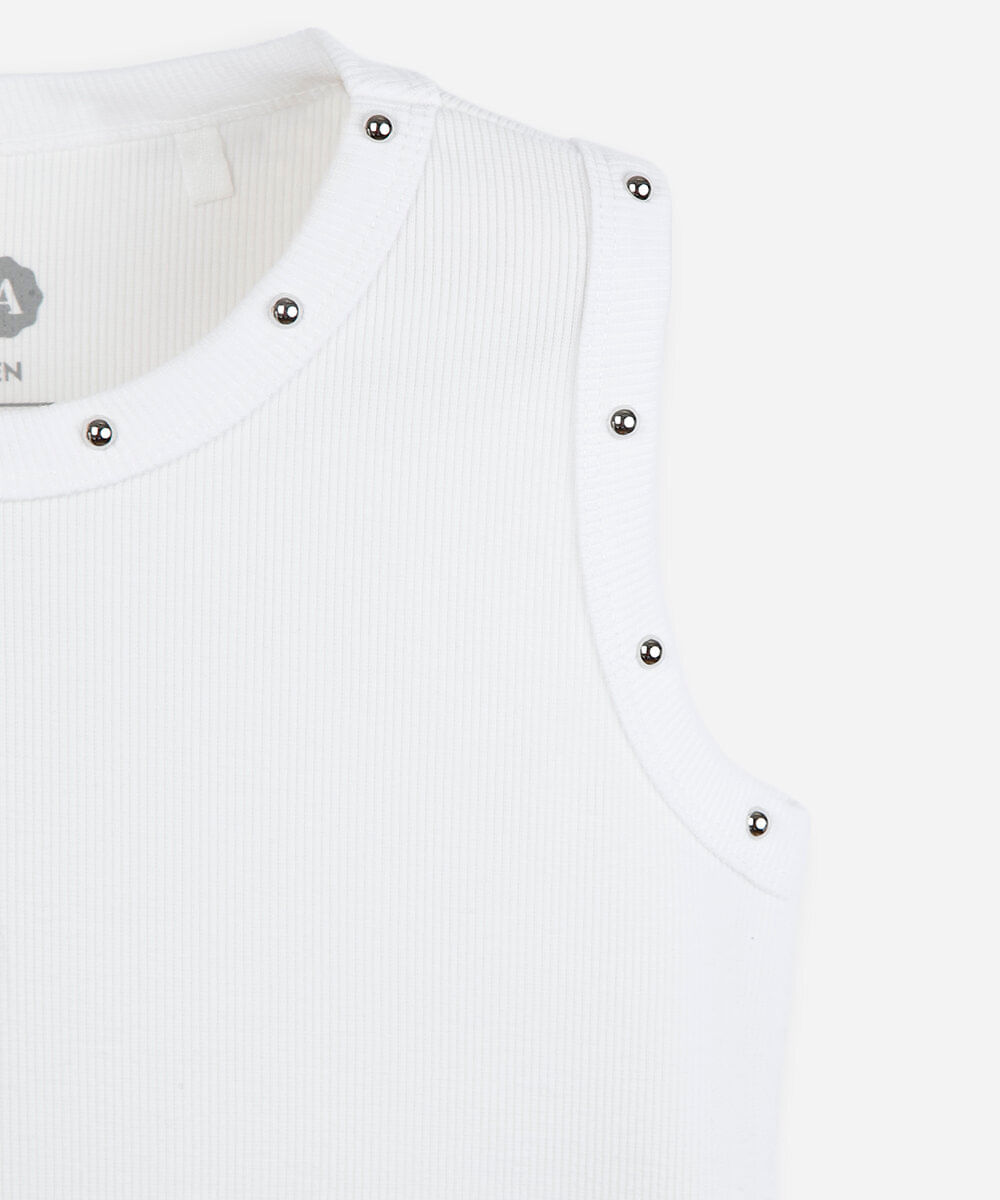 regata juvenil com algodão e tachas canelada off white