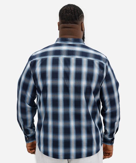 camisa comfort masculina manga longa xadrez plus size azul