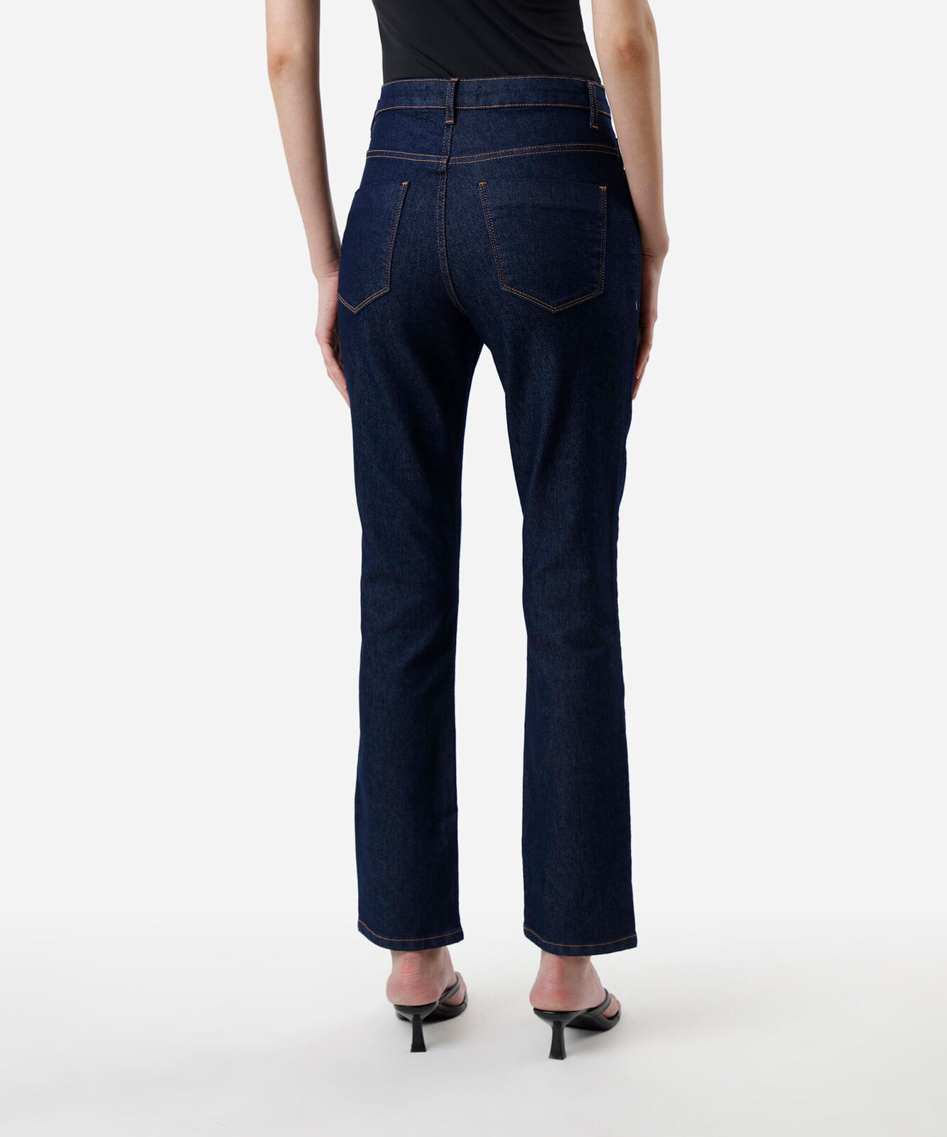 calça jeans básica reta cintura média  azul escuro - jeans amaciado
