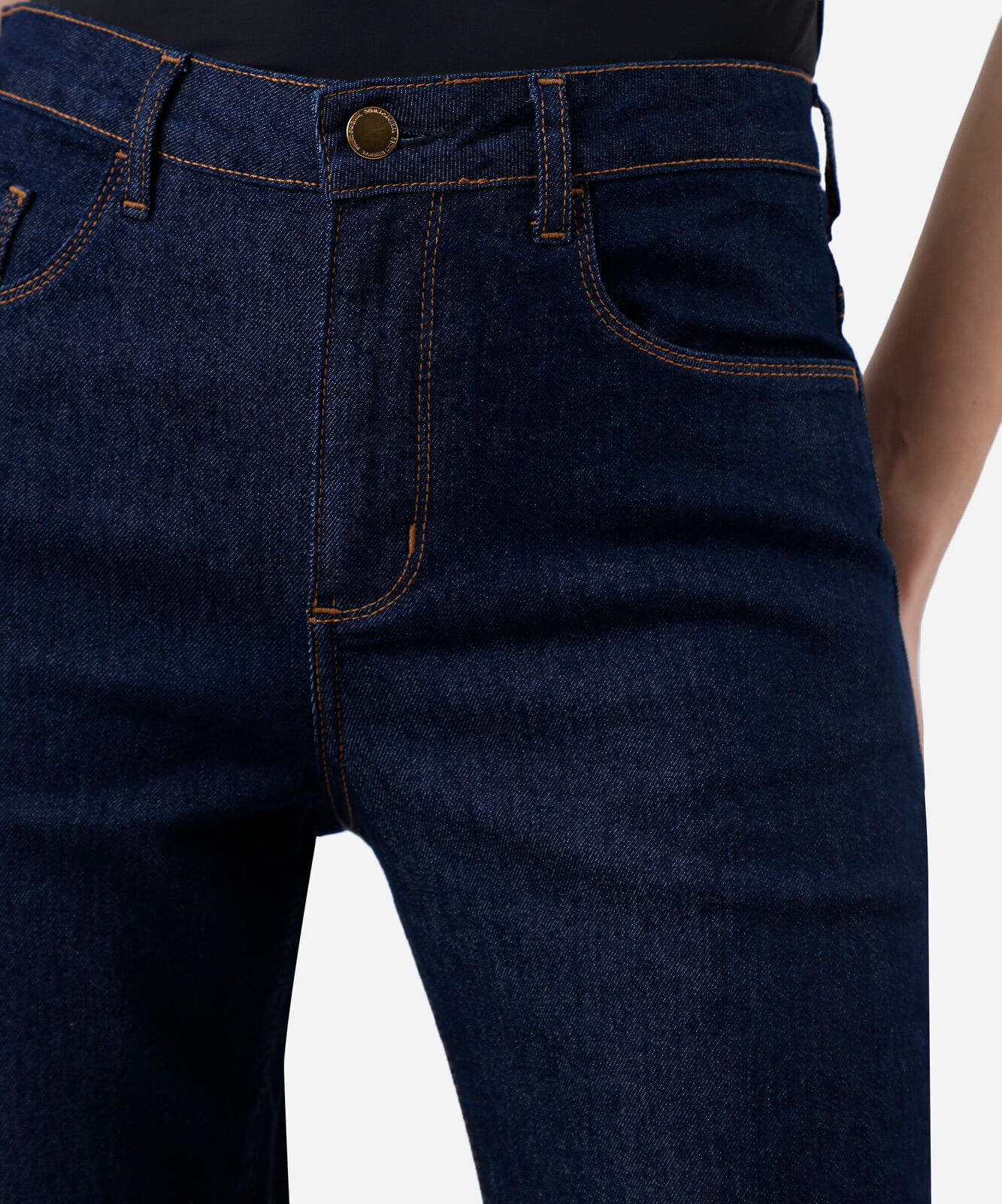 calça jeans básica reta cintura média  azul escuro - jeans amaciado